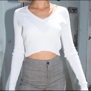 Brandy Melville White V-Neck Sweater